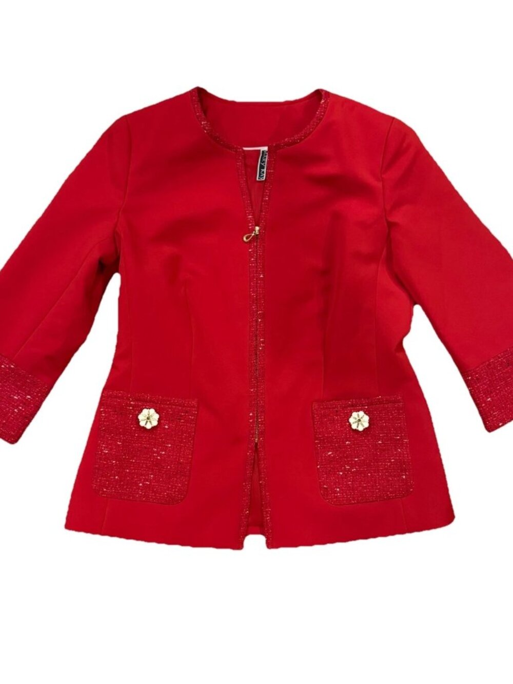 Mary Kay By Twinhill Red Blazer Jacket Front Zip Business Travel